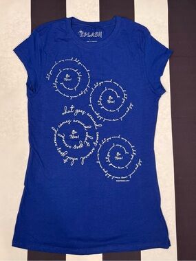 Splash Blue Graphic Tee with White Script Spirals